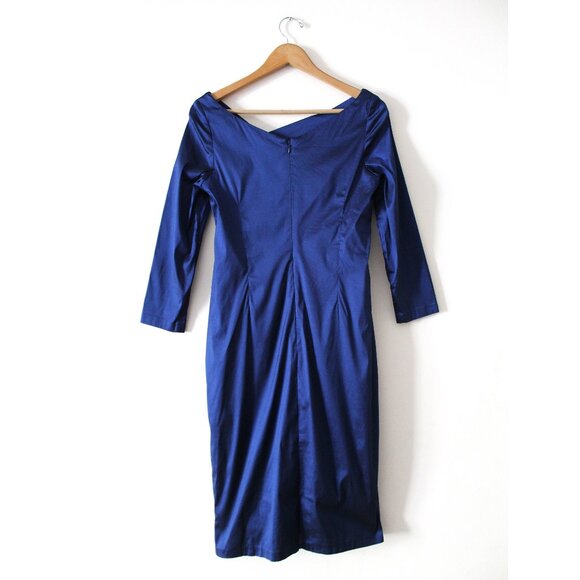 Talbot Runhof Komoe3 Cocktail Dress / Size 88 / Size 38 / Navy Blue Gathered - Picture 4 of 12